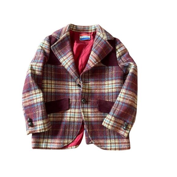 Vintage Elegant Heir Burgundy Wool Plaid Jacket 4/5T - Picture 2 of 9